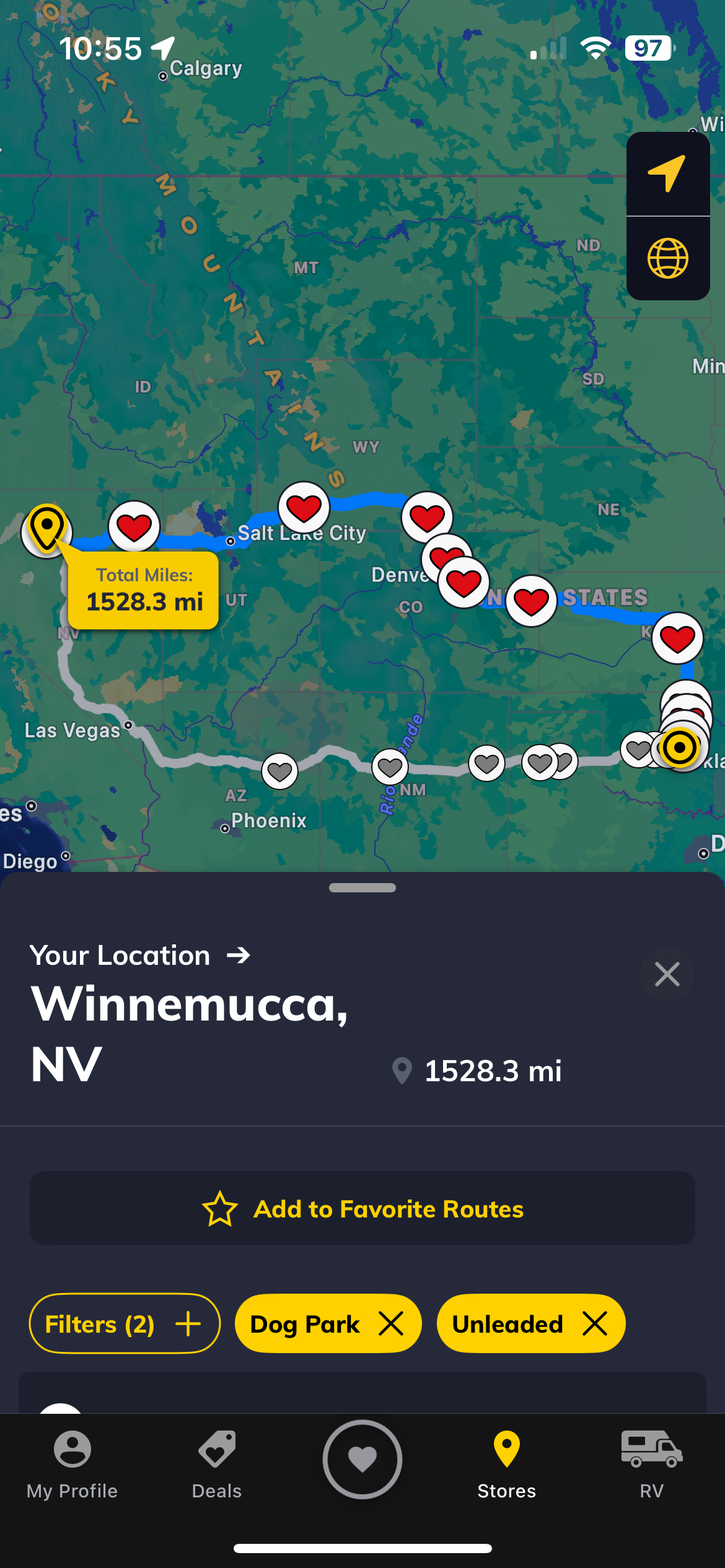 Screenshot of the Love's Connect App - Plan your Route