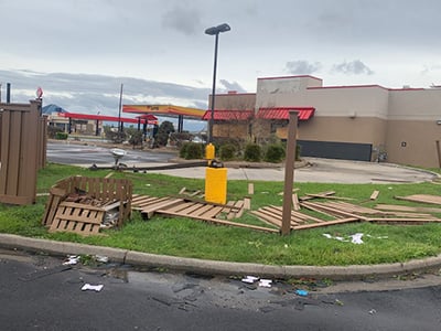 hurricane laura damage at loves in louisiana