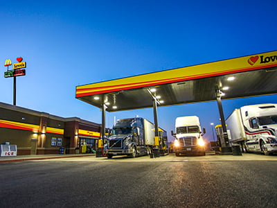 trucks fueling in diesel bays at Love's Travel Stop