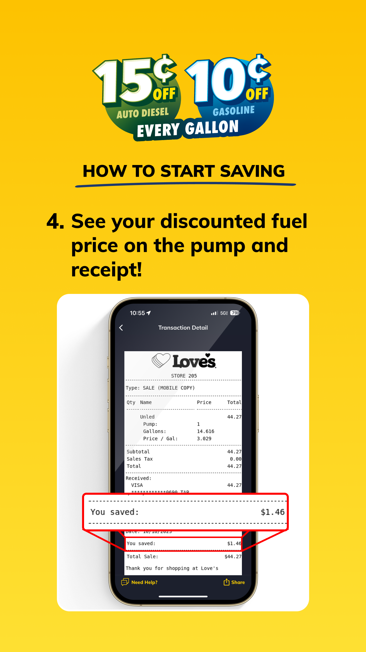 Receipt with fuel savings graphic