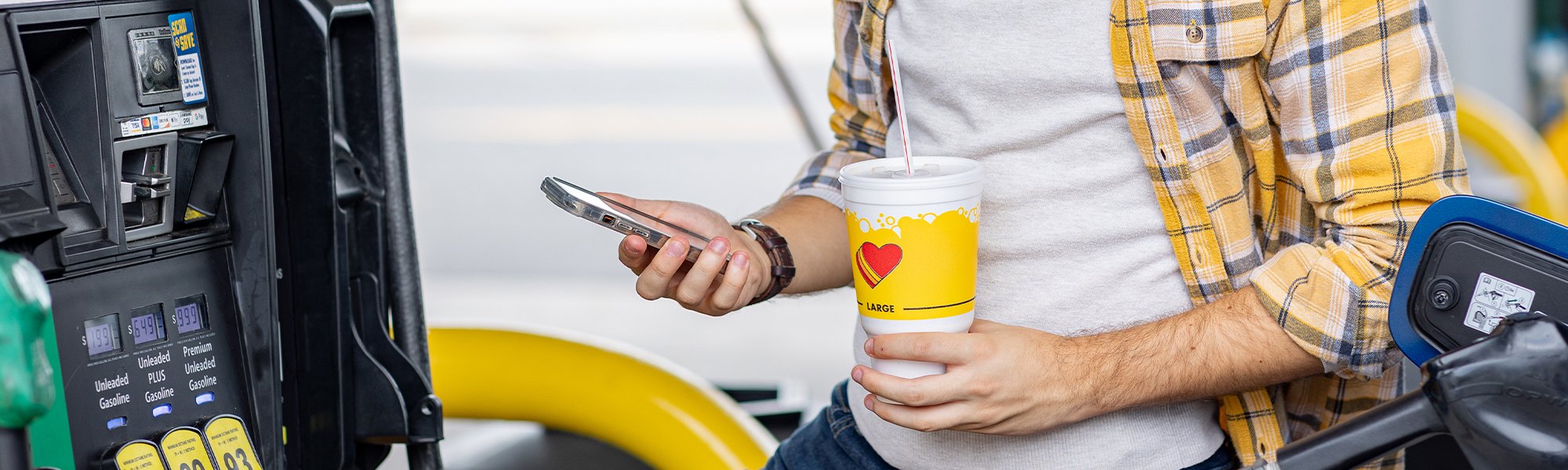 Love's Travel Stop customer using Love's Connect App at the pump