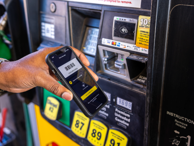 A customer scanning their Love's App barcode at the gas pump