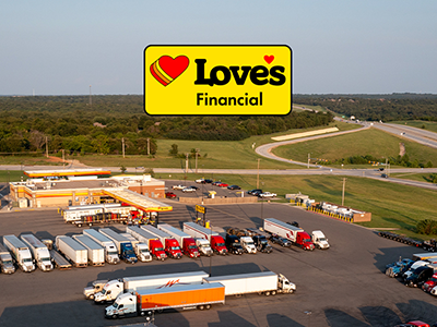 Love's Financial logo on image of trucks