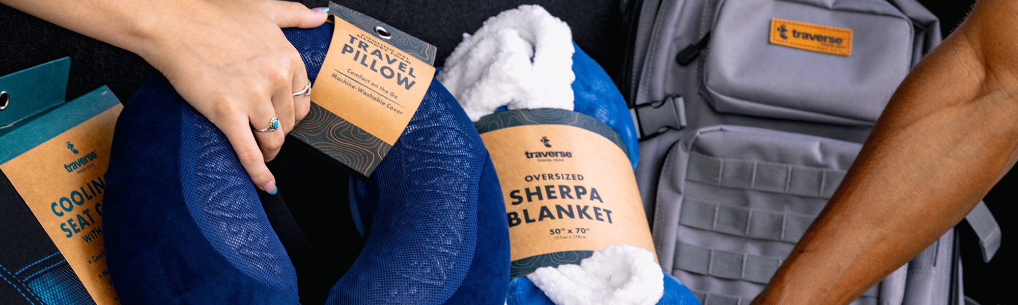 Traverse Travel Gear blankets, travel pillows and backpacks