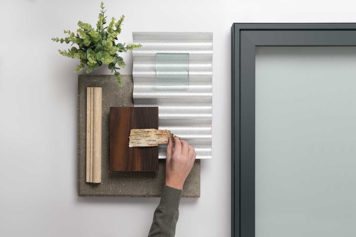 A flat lay of a Marvin Essential Interior window in the color gunmetal