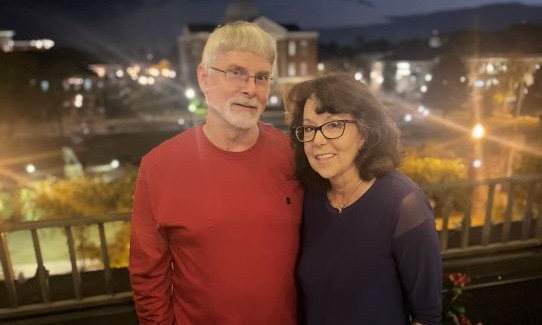 Penny and Derek Moeller on a rooftop in downtown Tupelo