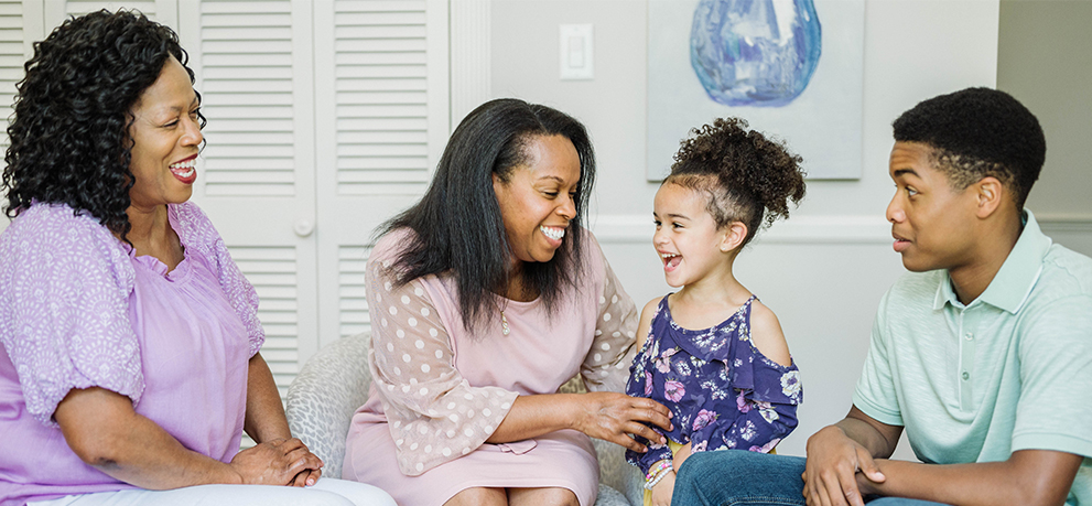Family laughing together