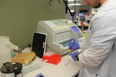 Med tech working with samples in the lab