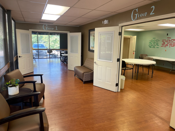 Bright sun-filled group therapy rooms welcome participants at the NMMC-Pontotoc Senior Outpatient Counseling Program