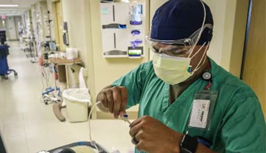defense of defense doctor in face mask and glasses