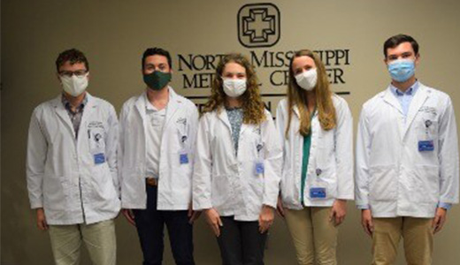 Students recently completing the June session of NMMC’s Physician Shadowing Program are (from left) Jonathon Hubbert of Huntsville, Alabama, a student at Mississippi State University; Peyton Allen of Aberdeen, a student at the University of Alabama-Birmingham; Sanders Goode of New Albany, a student at Mississippi College; Abigail Carroll of Yazoo City, a student at the University of Mississippi; and Evan McCutchen of Pontotoc, a student at MSU.