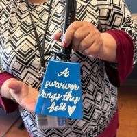 Beth's coworker painted a special colon cancer survivor cowbell to celebrate the end of her treatment.