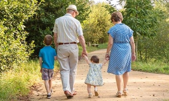 grandparents walking with grandchildren