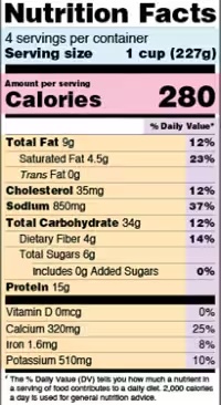 sample nutrition label