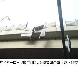 高架橋から外れた遮音壁パネルの様子