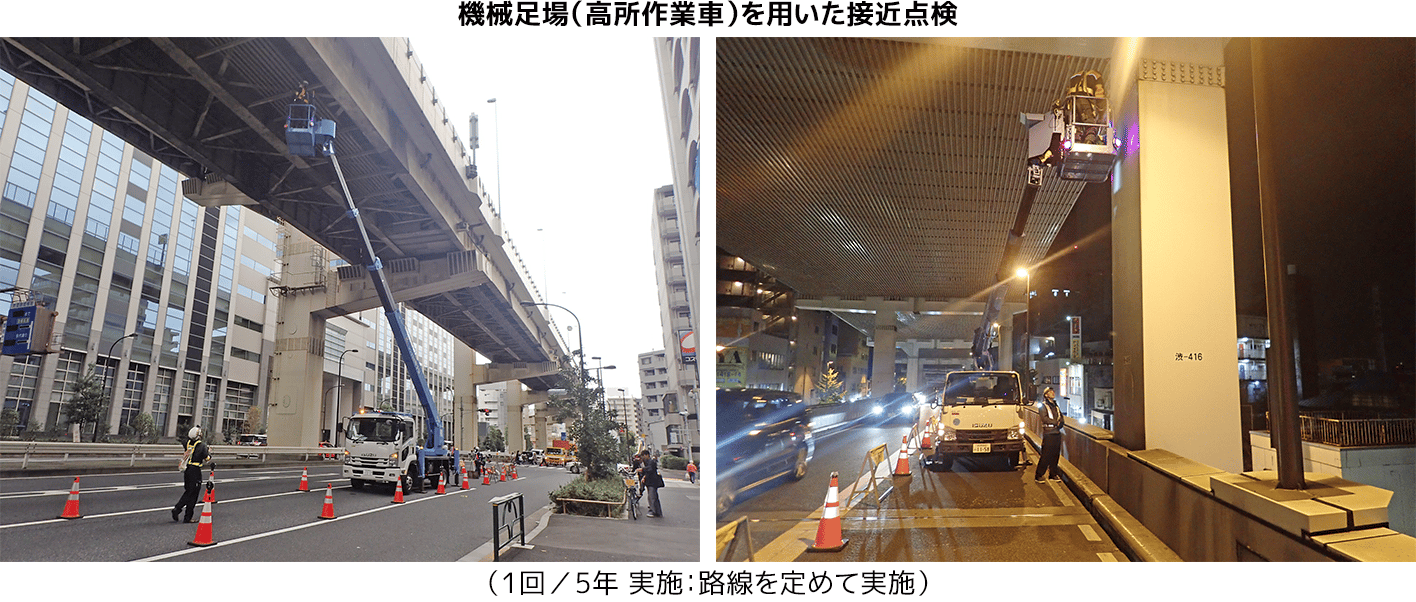 機械足場（高所作業車）を用いた近接点検