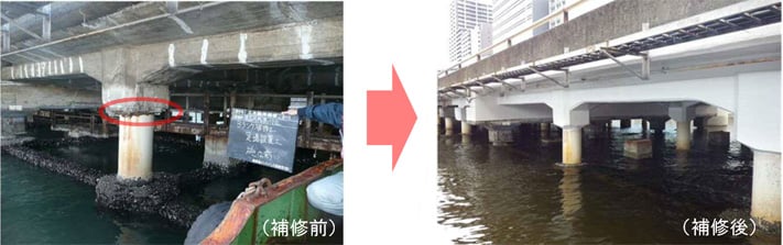 海水面に近接していない箇所(可能な限り補修を実施)