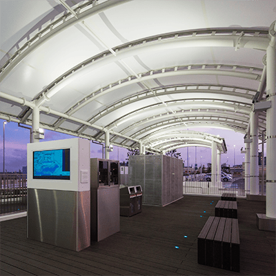 建築作品集　パーキングエリア：辰巳第二 2018年 東京都江東区辰巳 延床面積：221m2、構造：S造、規模：地上1階