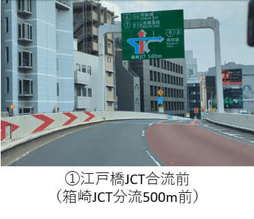 江戸橋JCT合流前(箱崎JCT分流500m前)