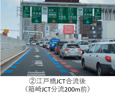 江戸橋JCT合流前(箱崎JCT分流200m前)