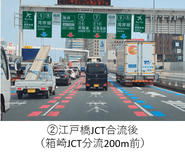 江戸橋JCT合流後(箱崎JCT分流200m前)