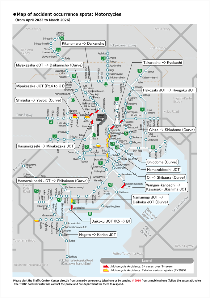 Map of traffic accident-prone spots - Motorcycles for printing