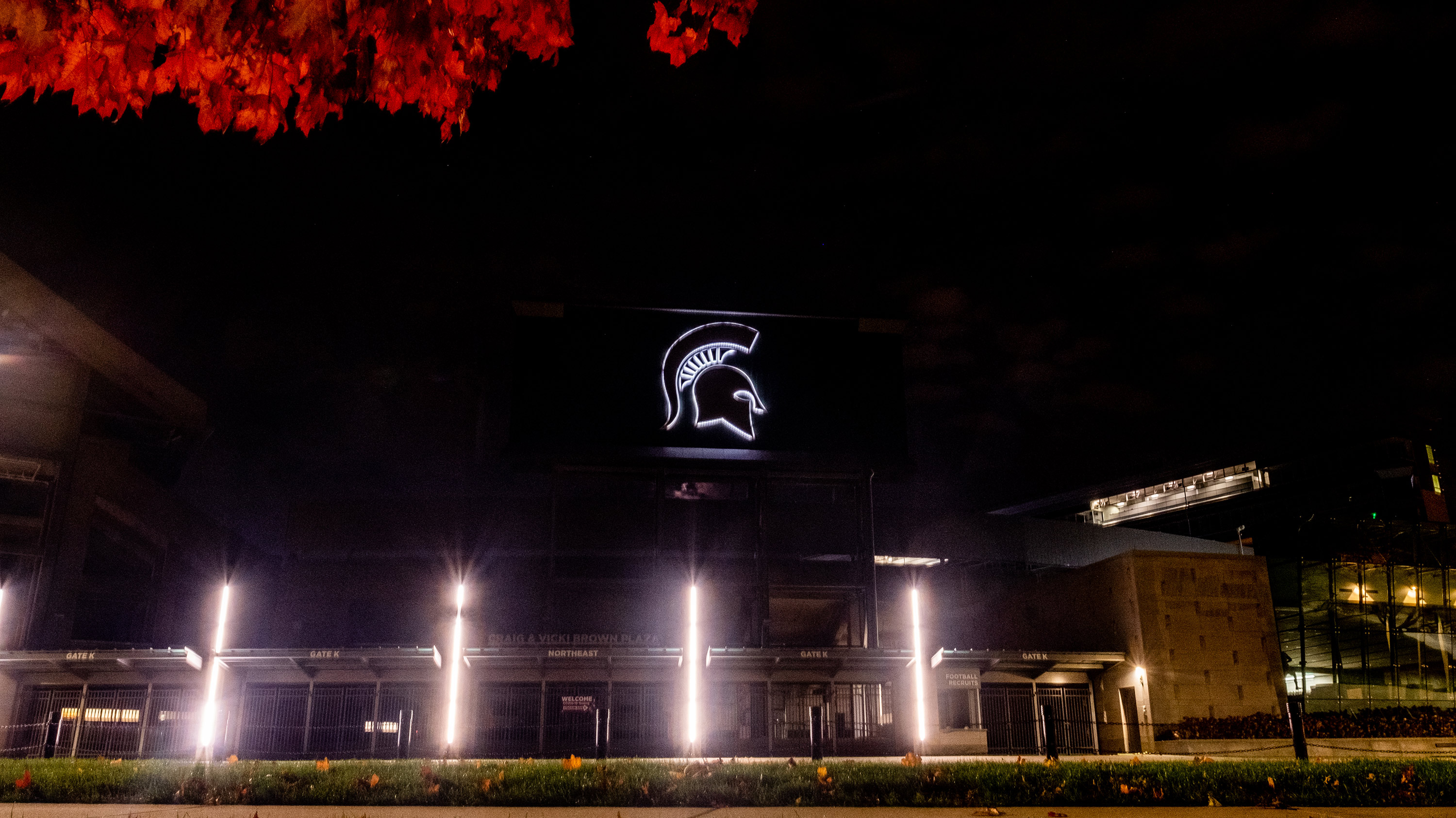 Spartan Stadium at night with lights