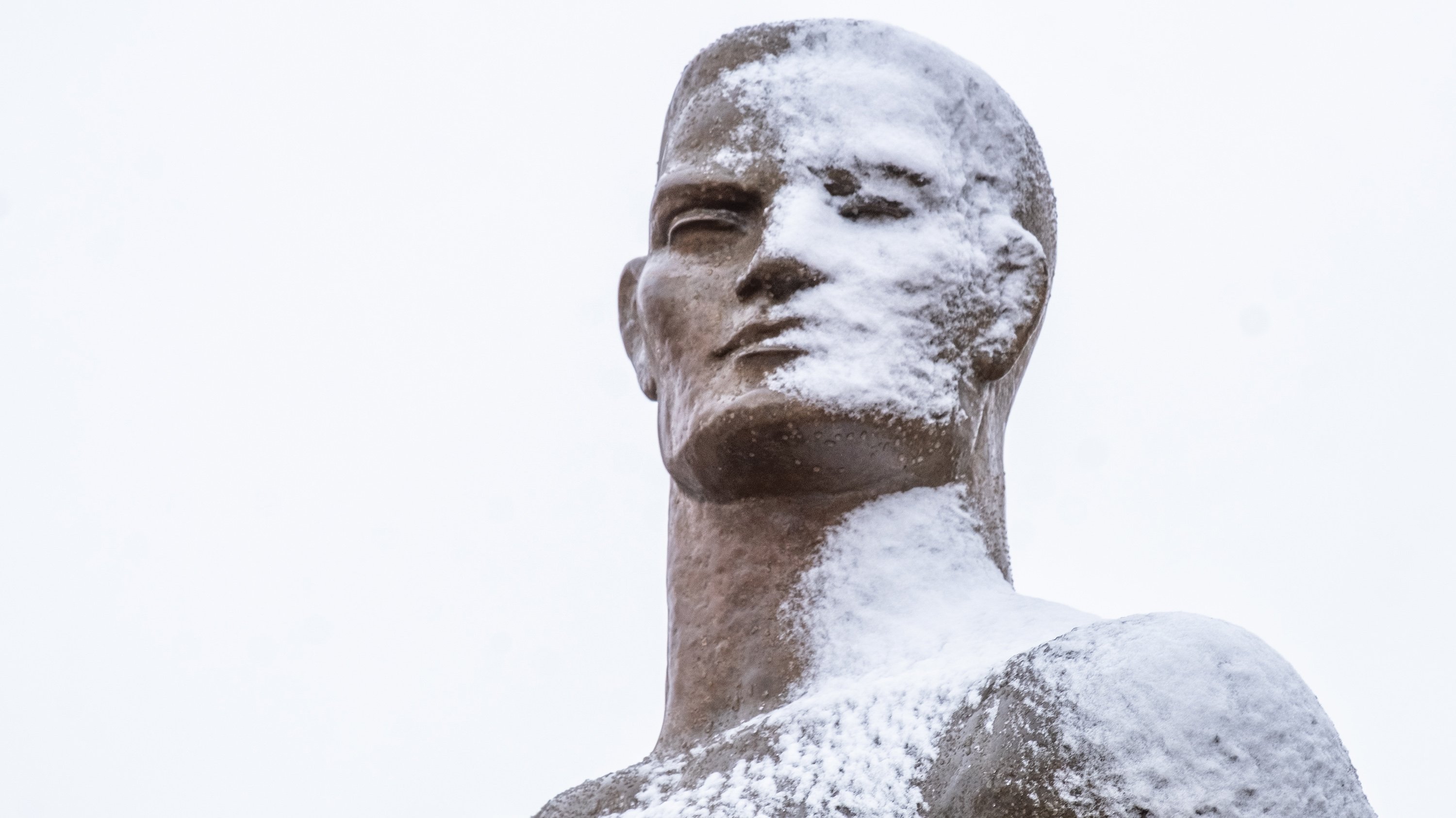 MSU Spartan statue covered in snow