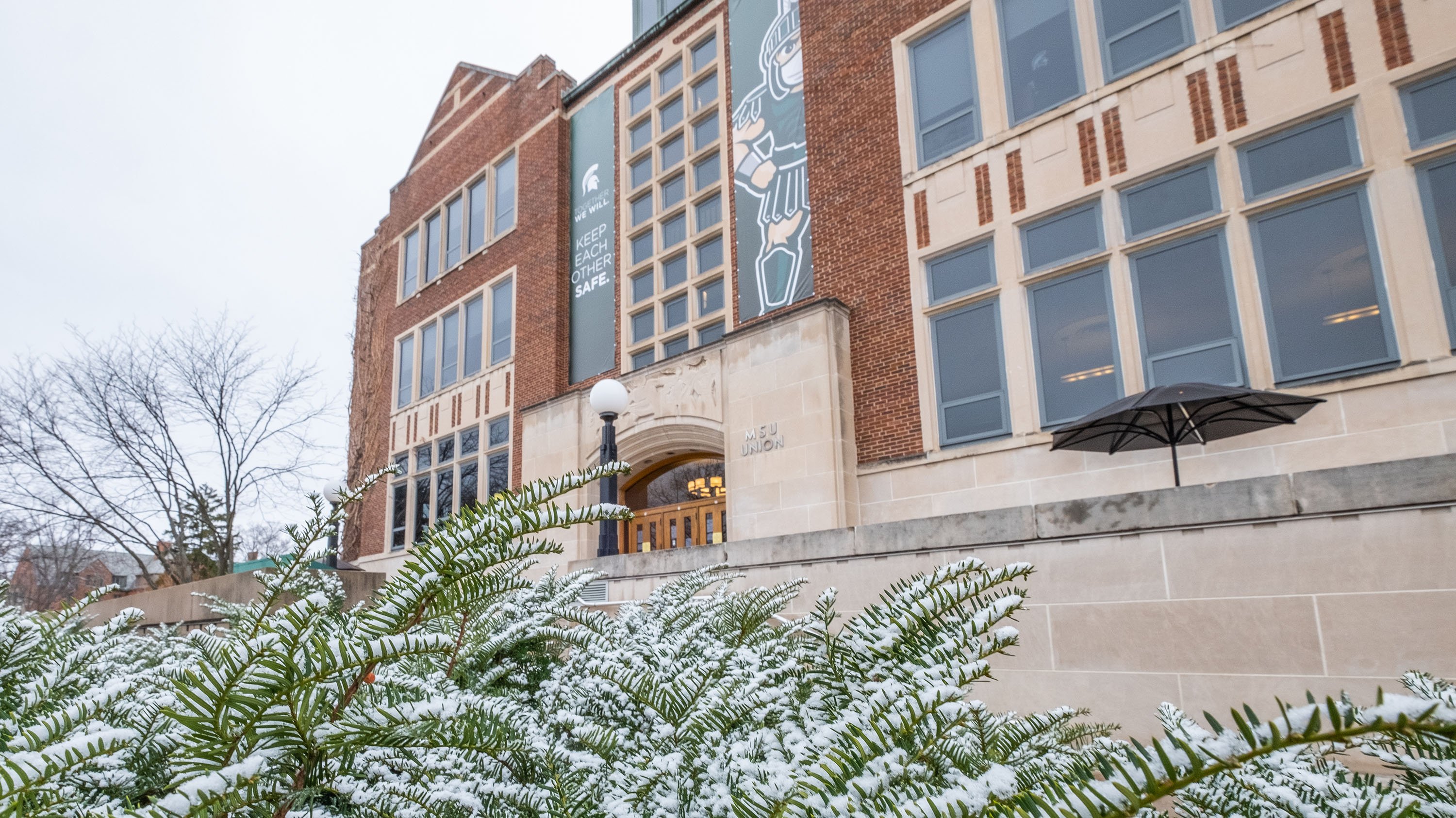 MSU union in the snow