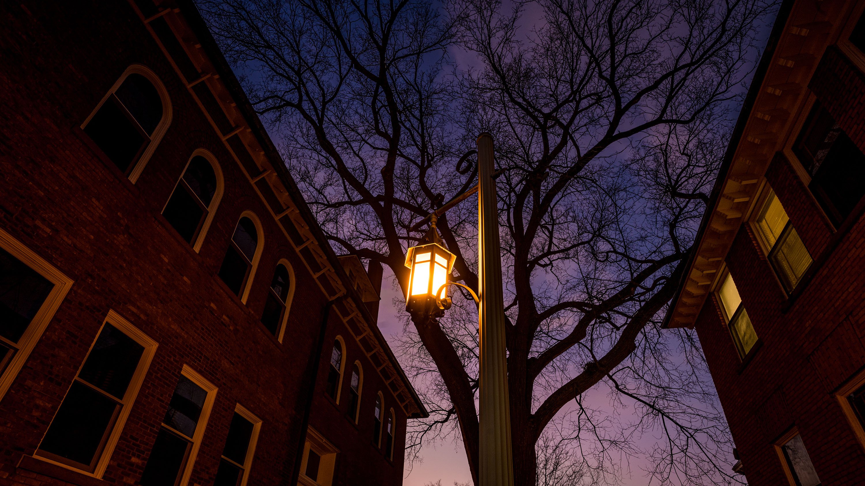 Lantern on campus at night