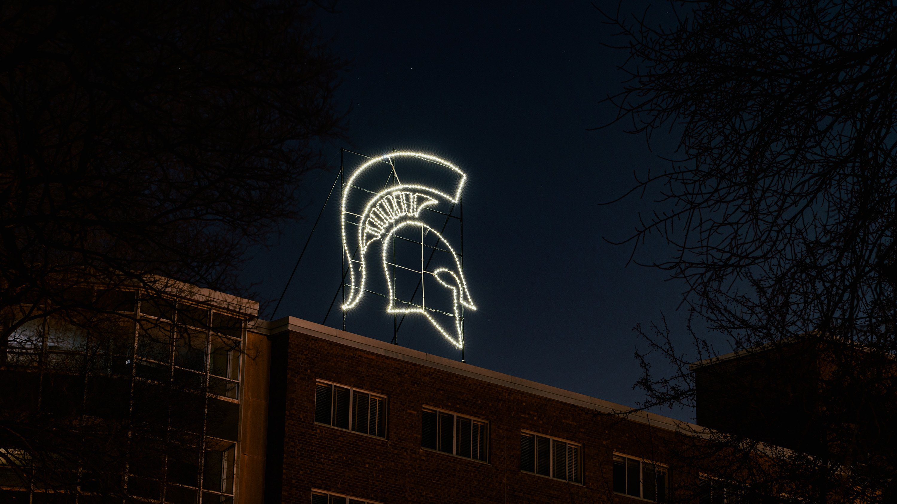 Spartan head lights on campus