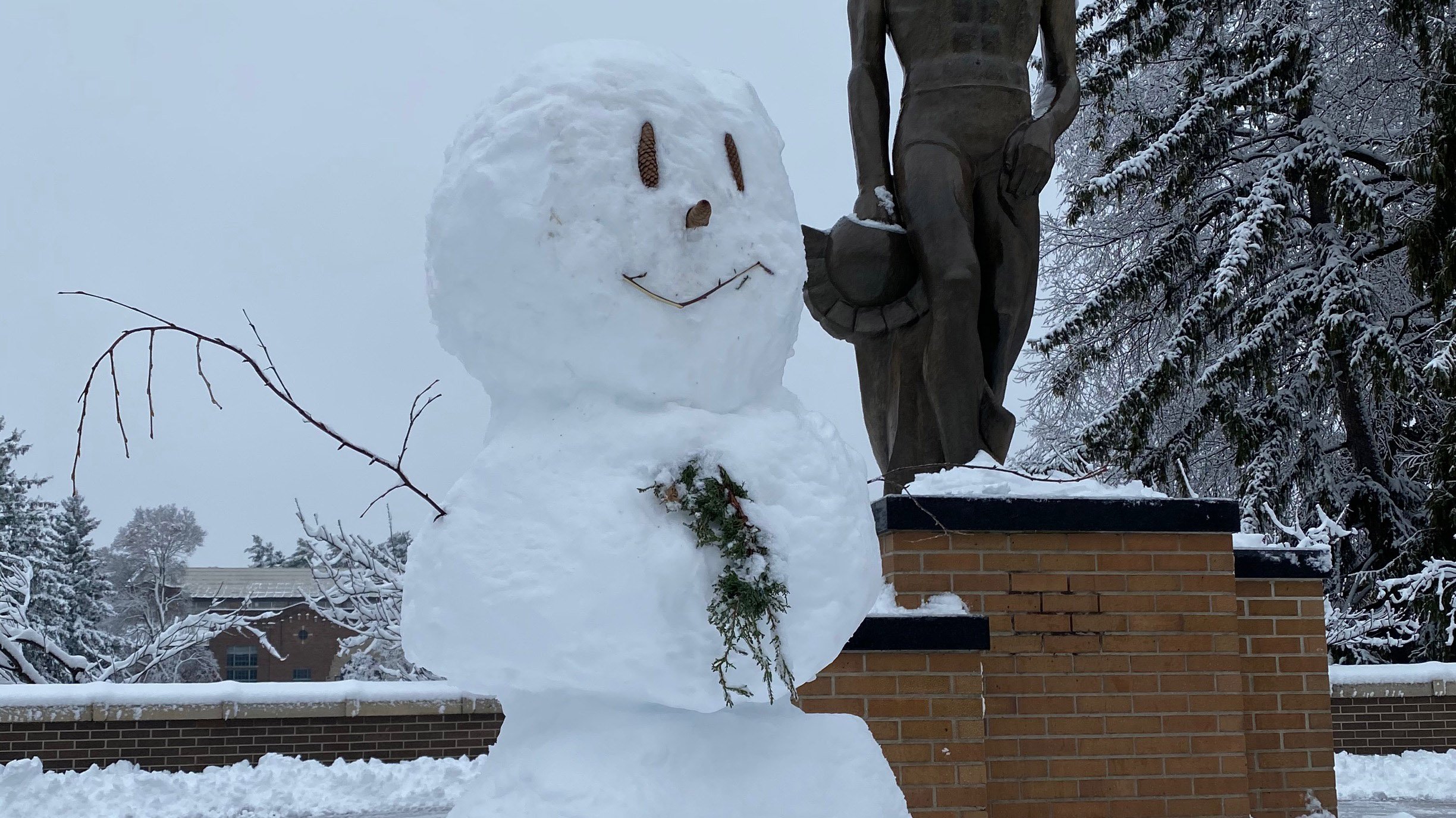 A snowman near the Spartan statue