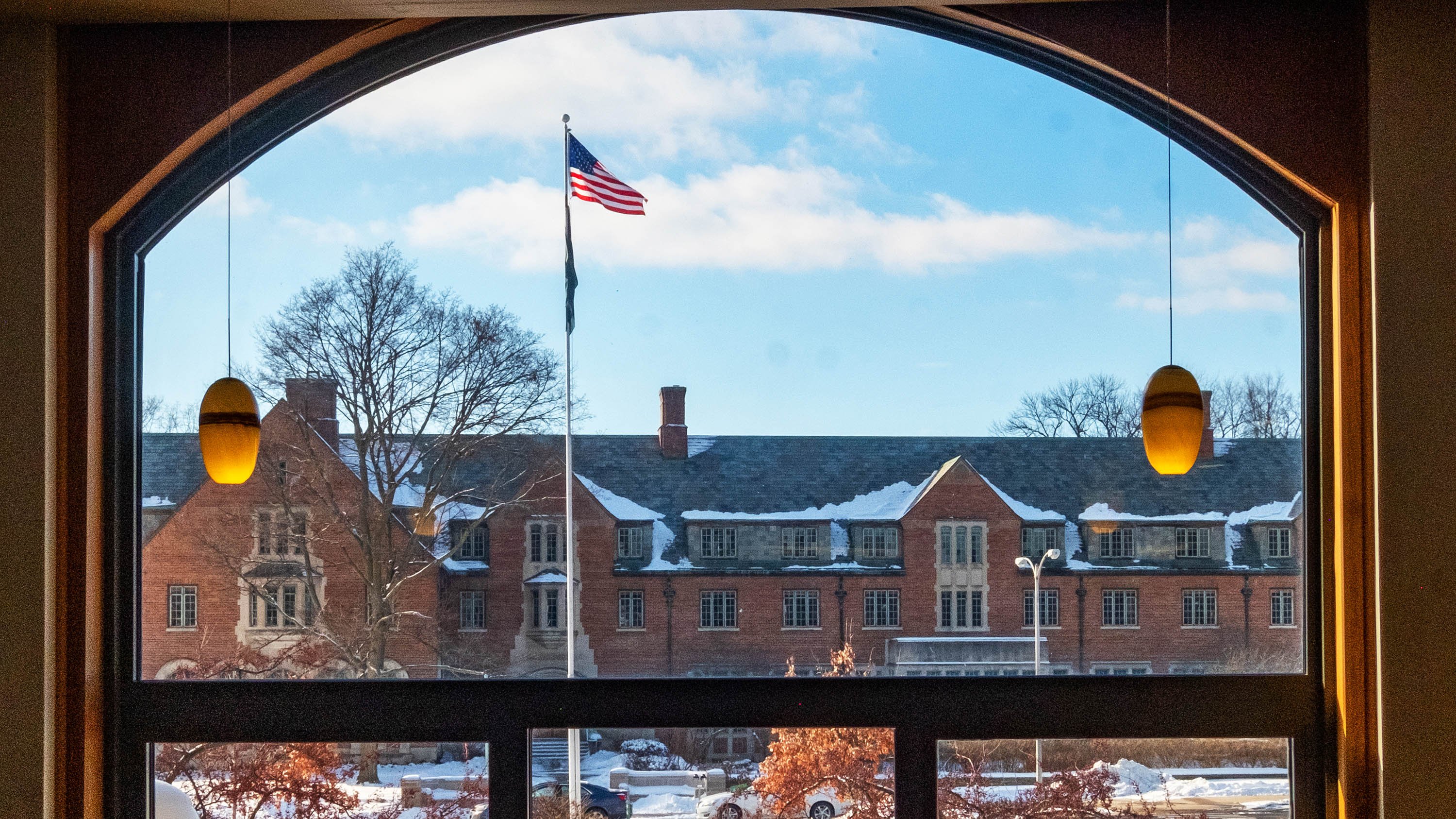 Campbell Hall viewed from inside the MSU union