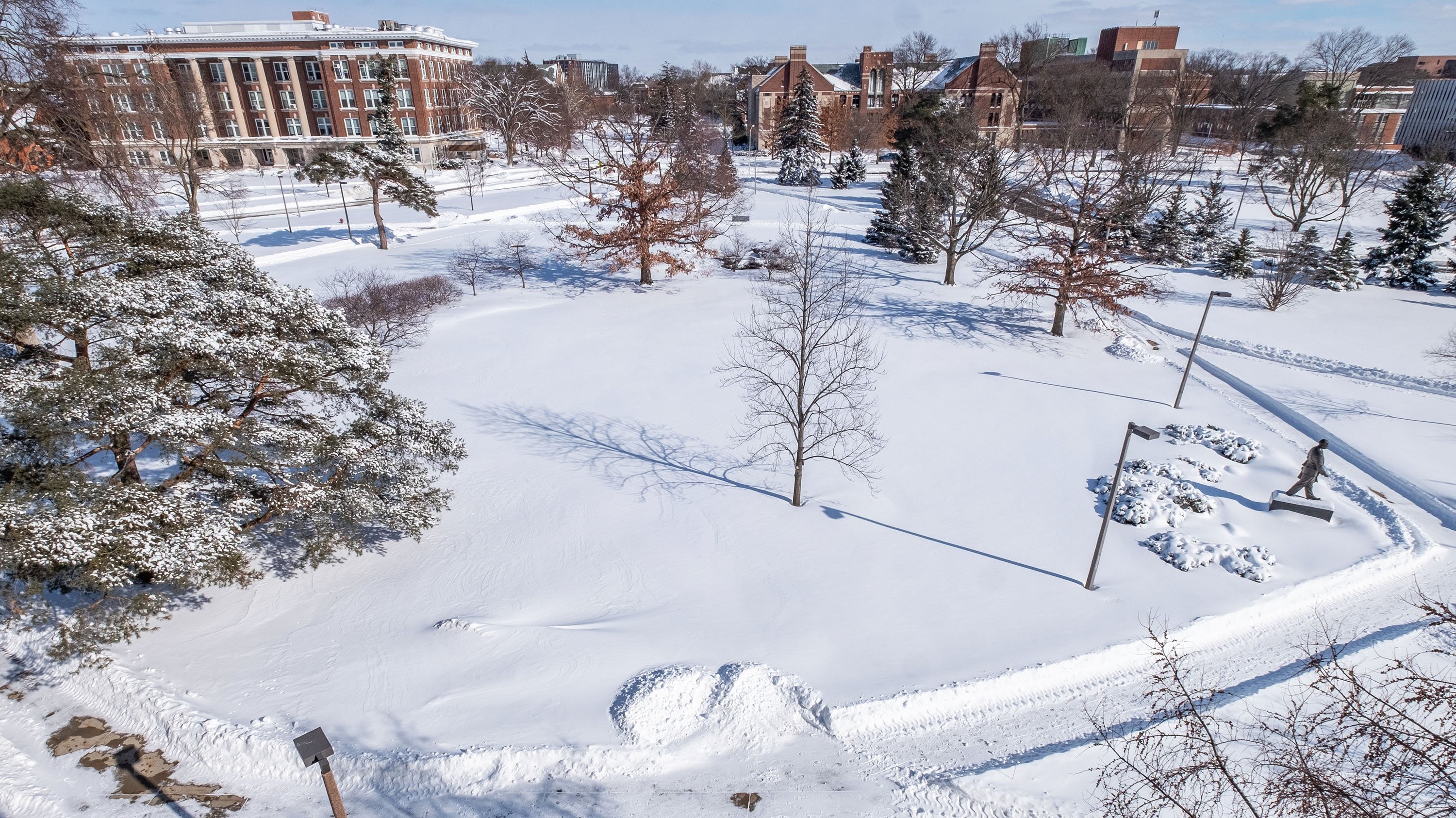 arial view of campus that forms a heart