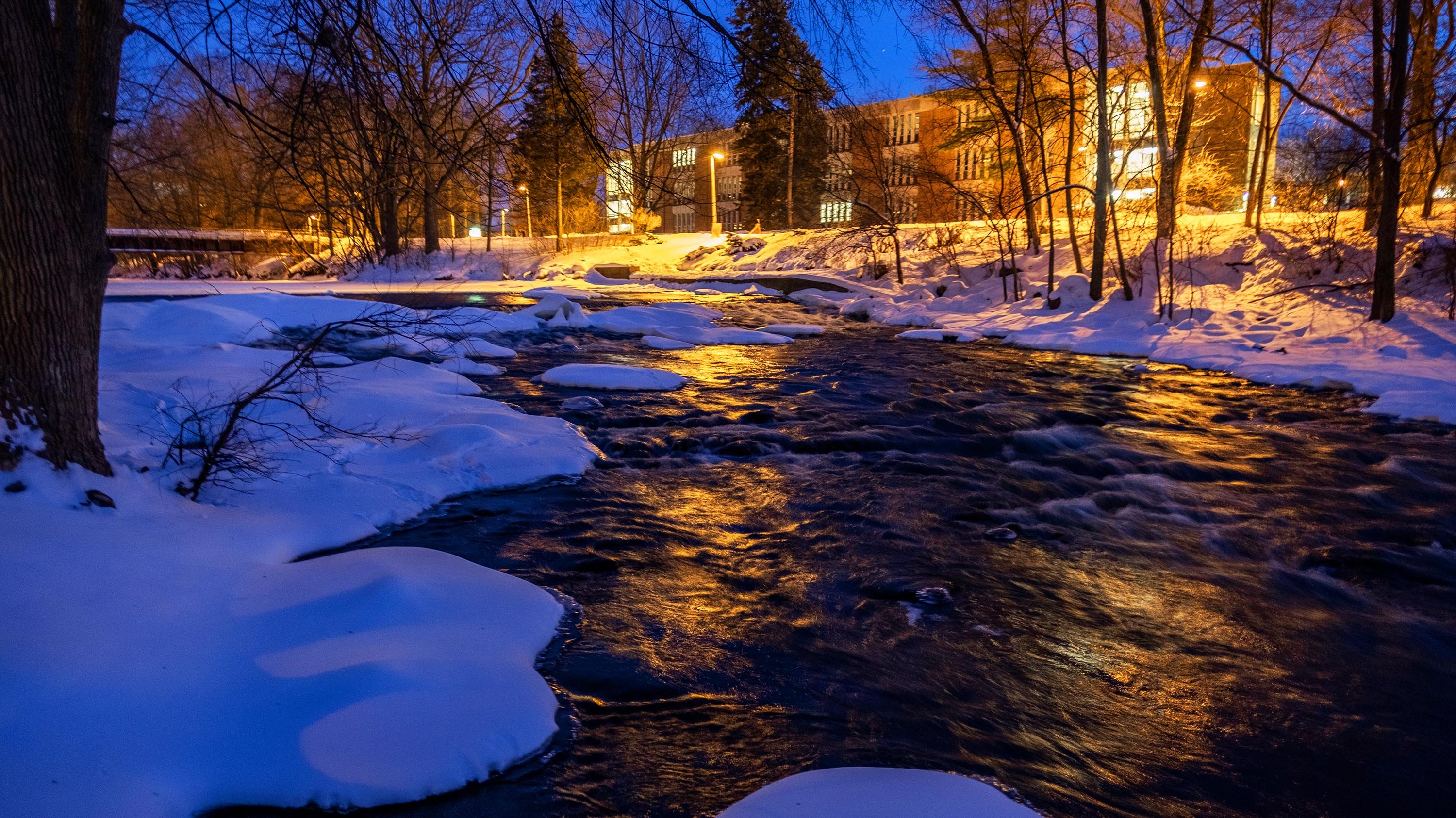 The Red Cedar river at night