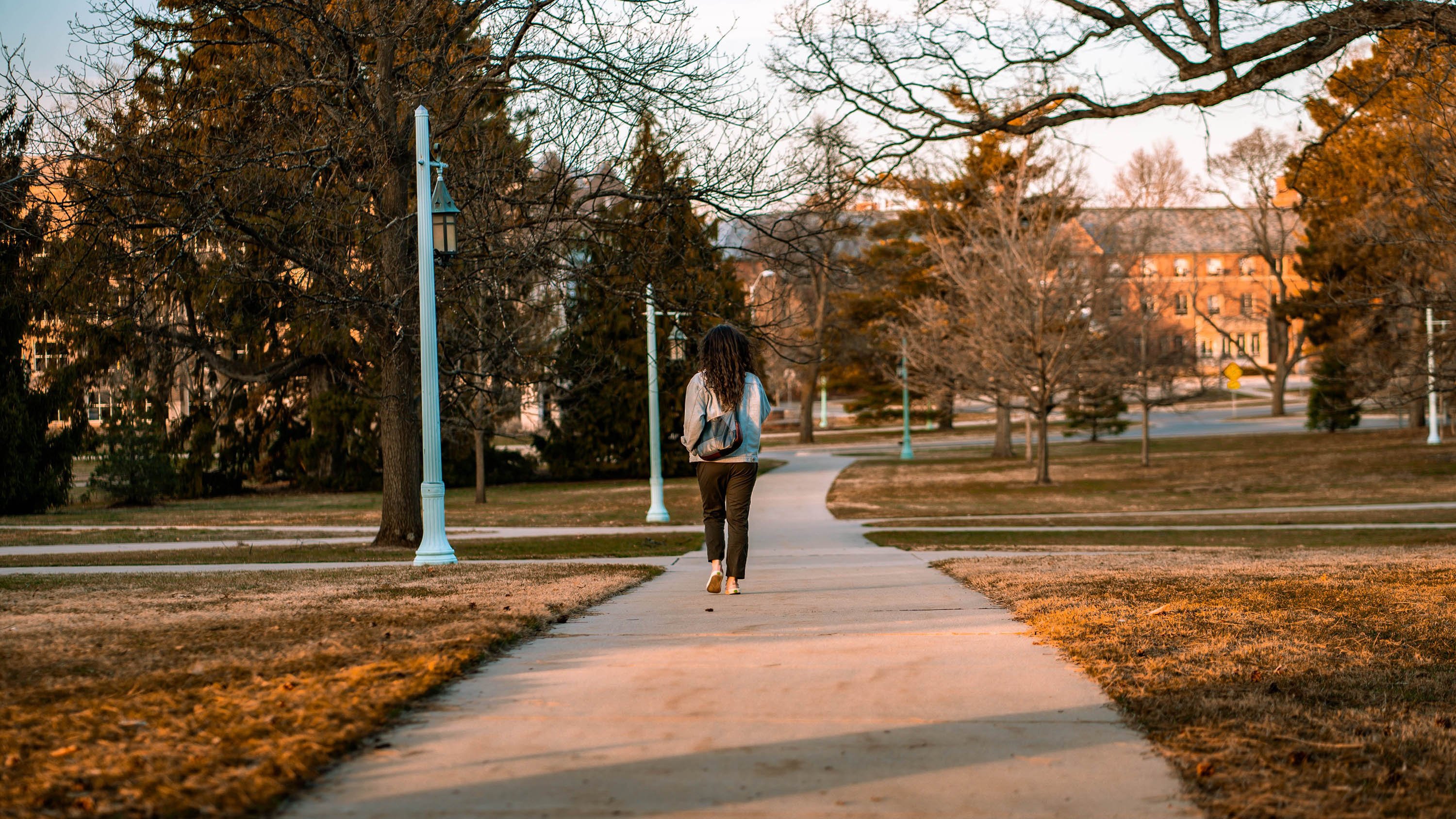 Student walking on campus