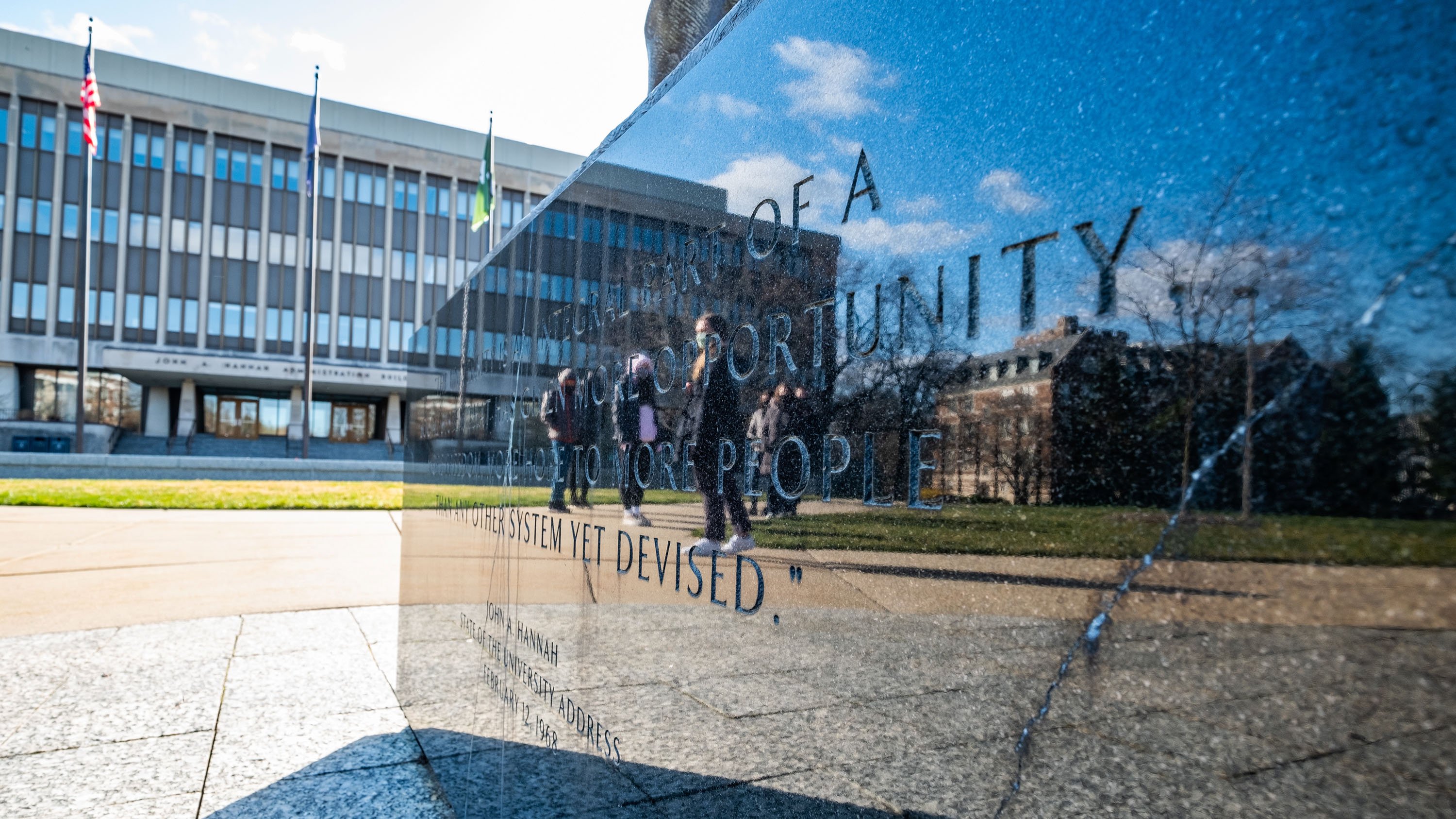 Reflection in the base of the John Hannah statue
