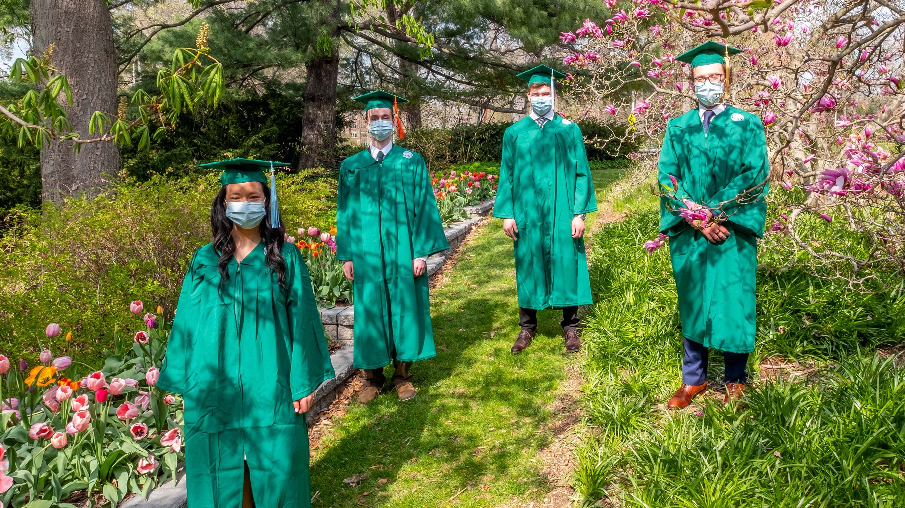 Four MSU grads in Beal garden