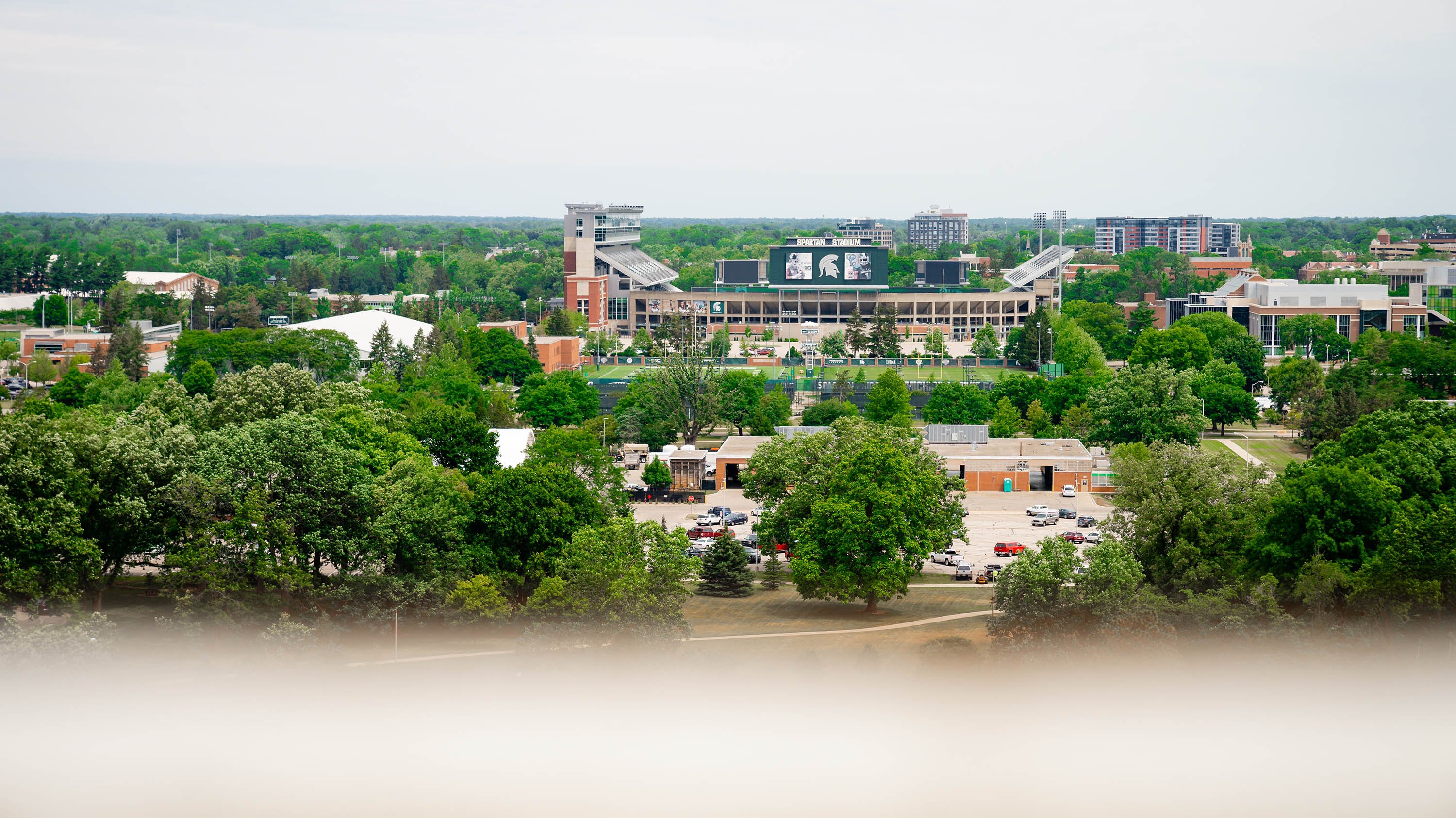 A birds-eye view of Spartan stadium and campus