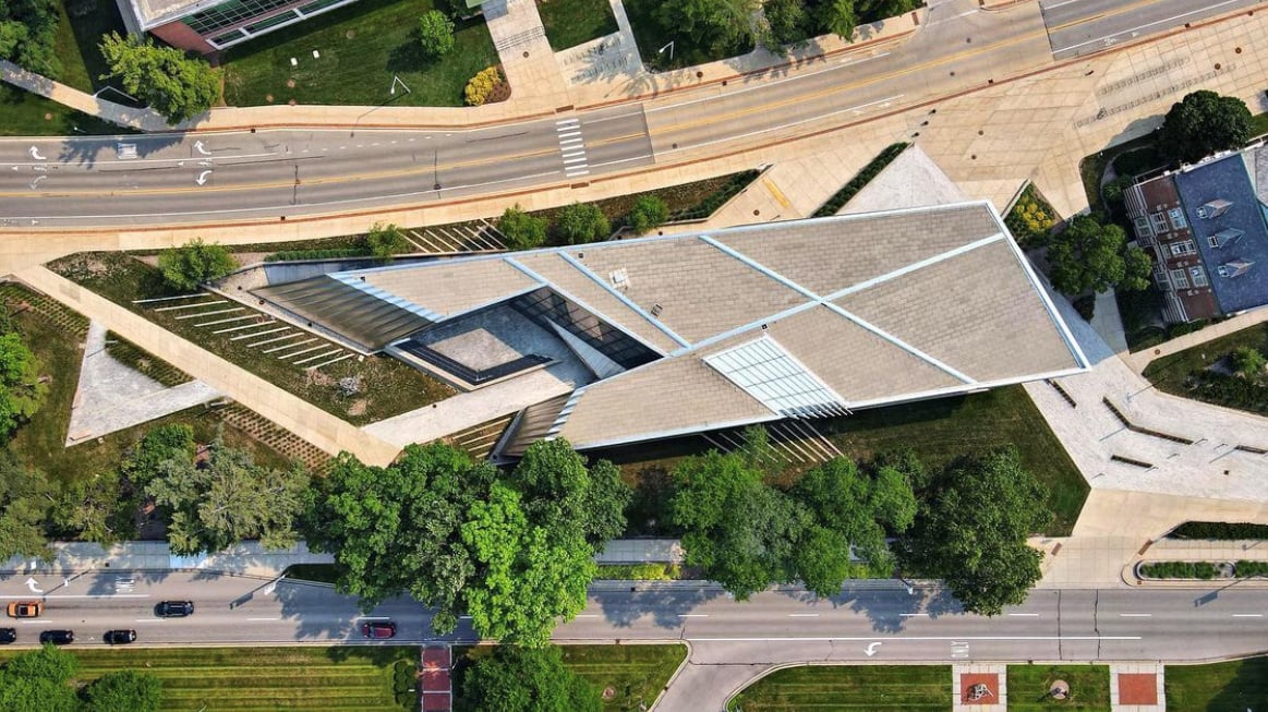 The MSU Broad museum seen from above