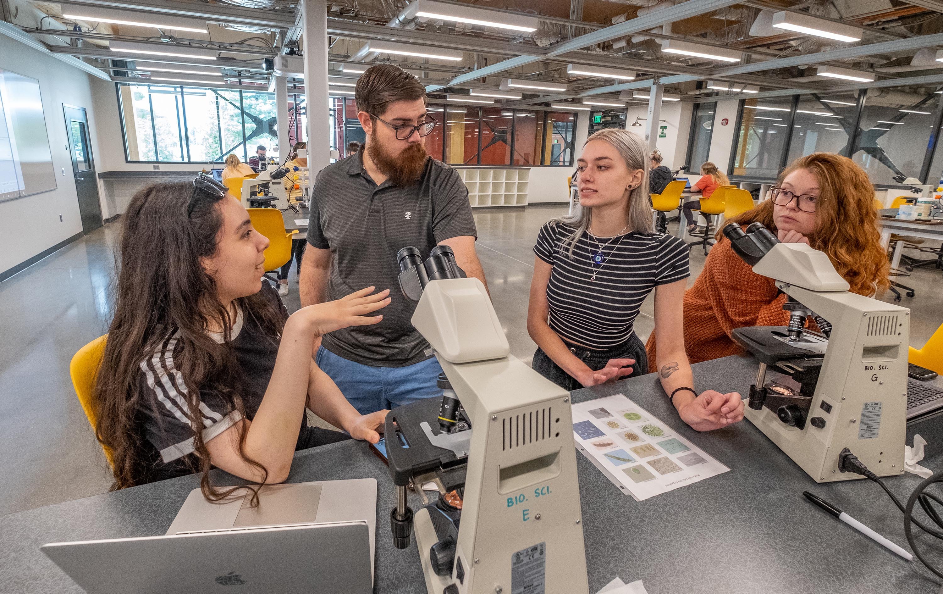 Students and instructor in the lab, in the MSU STEM building