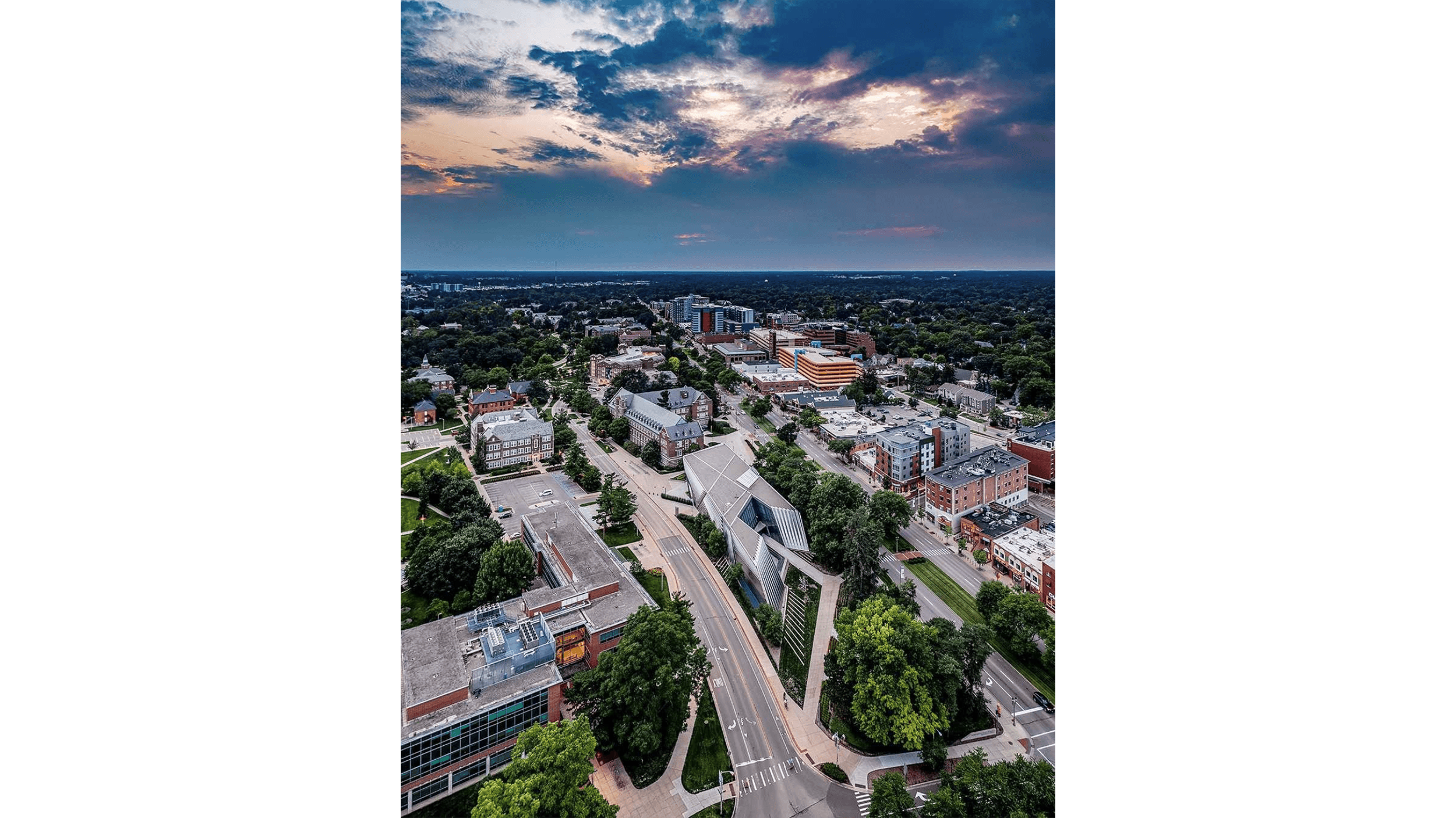 Aerial view of Broad Art Museum on campus