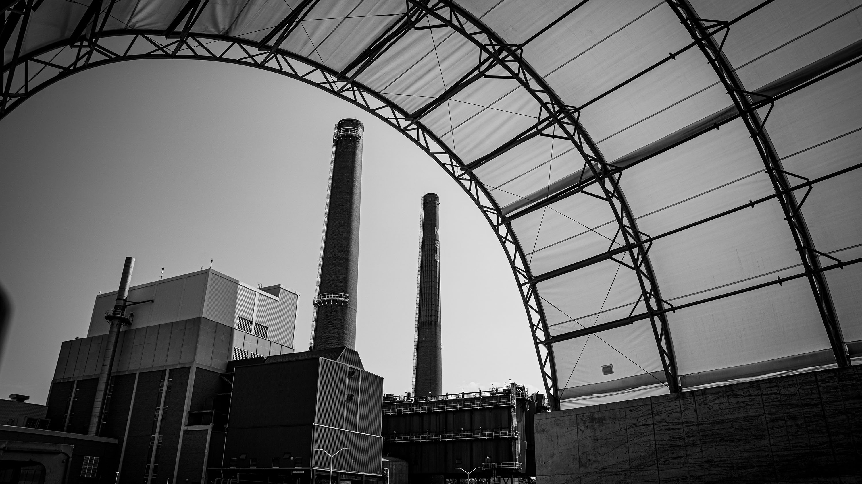 Black and white photograph of Simon Power Plant