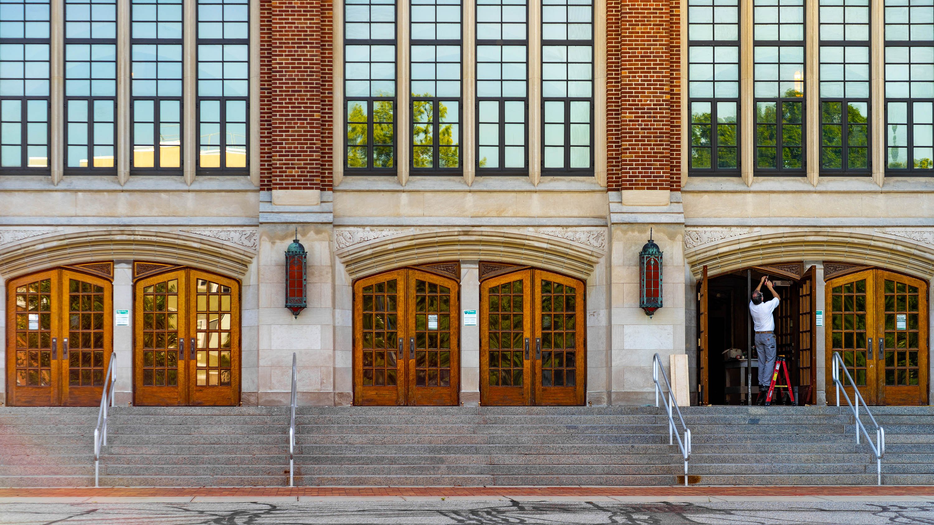 The MSU Auditorium, with one of the doors being installed by IPF crew