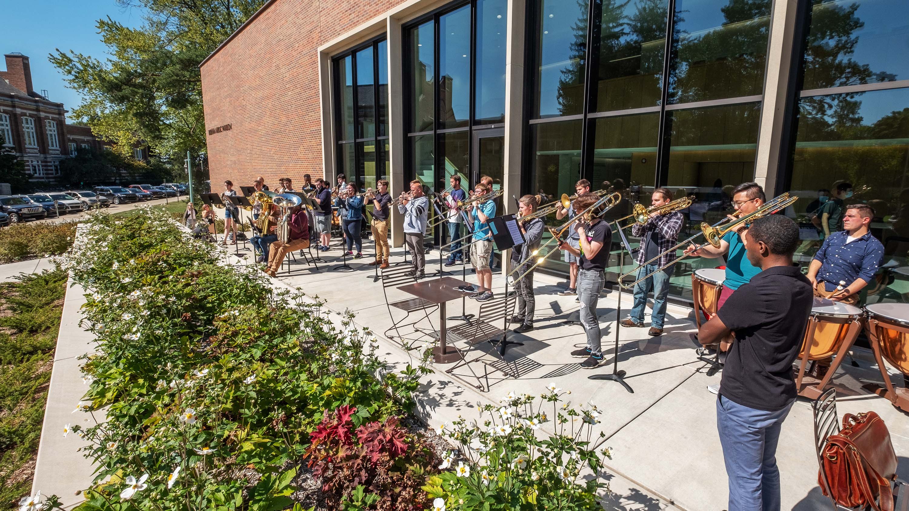Students practicing before ribbon-cutting ceremony at Billman music pavilion