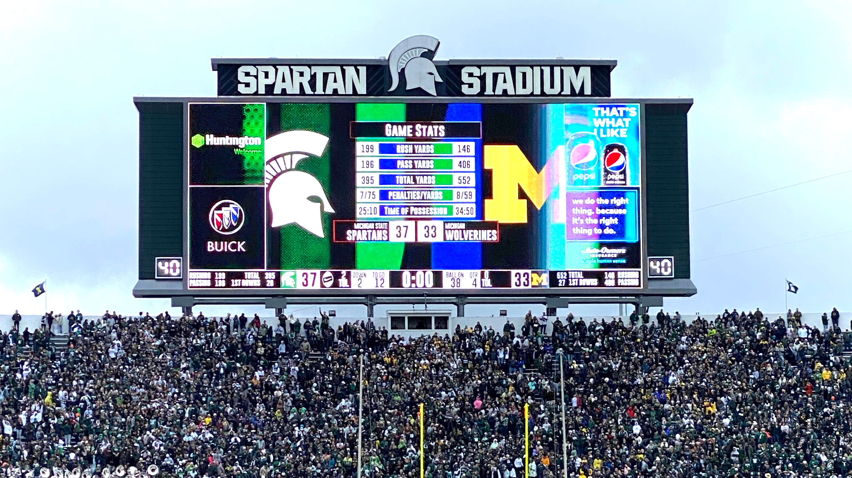 Final scoreboard at the MSU vs. U-M game