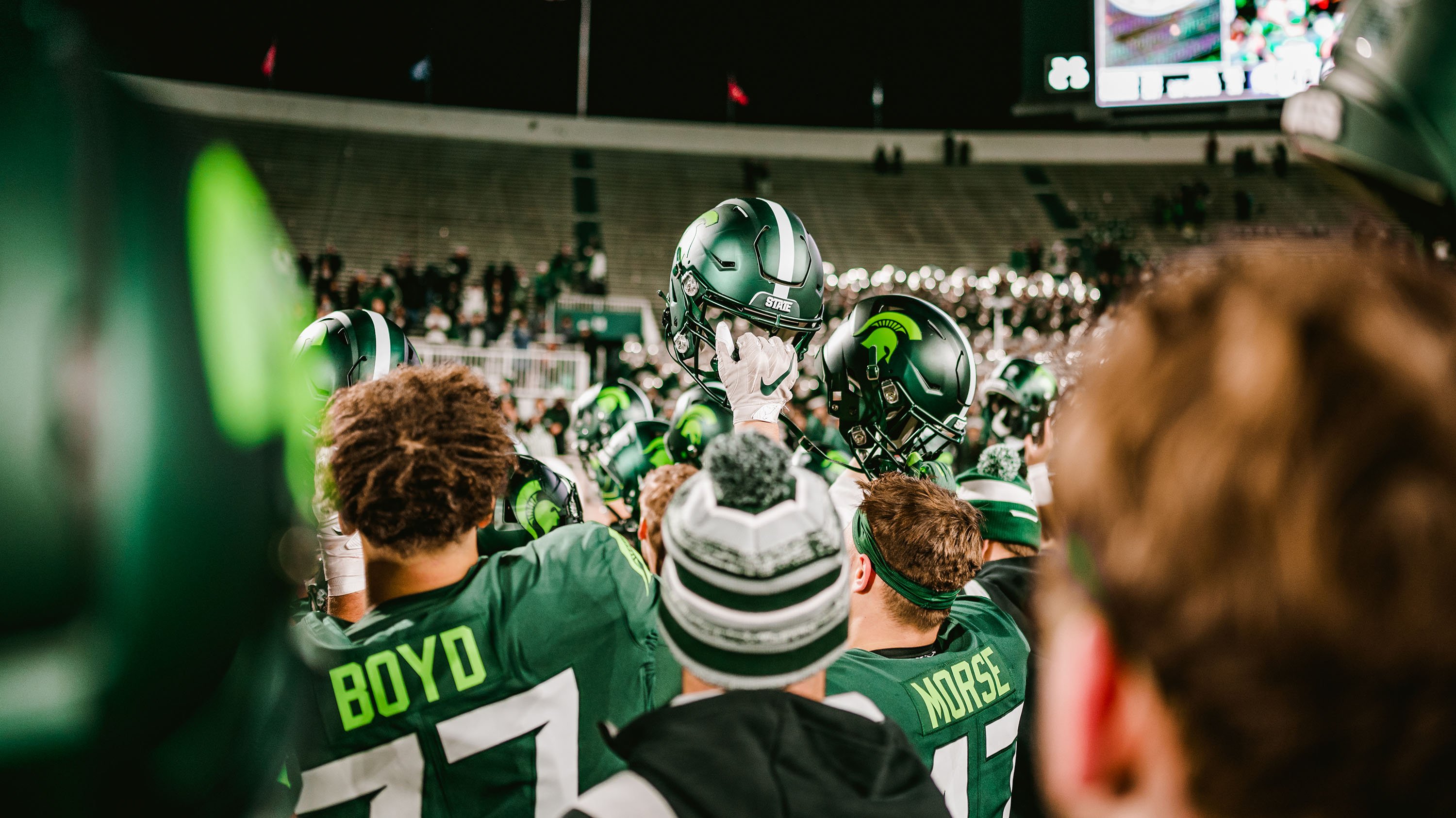 Michigan State football team celebrating their win against Maryland