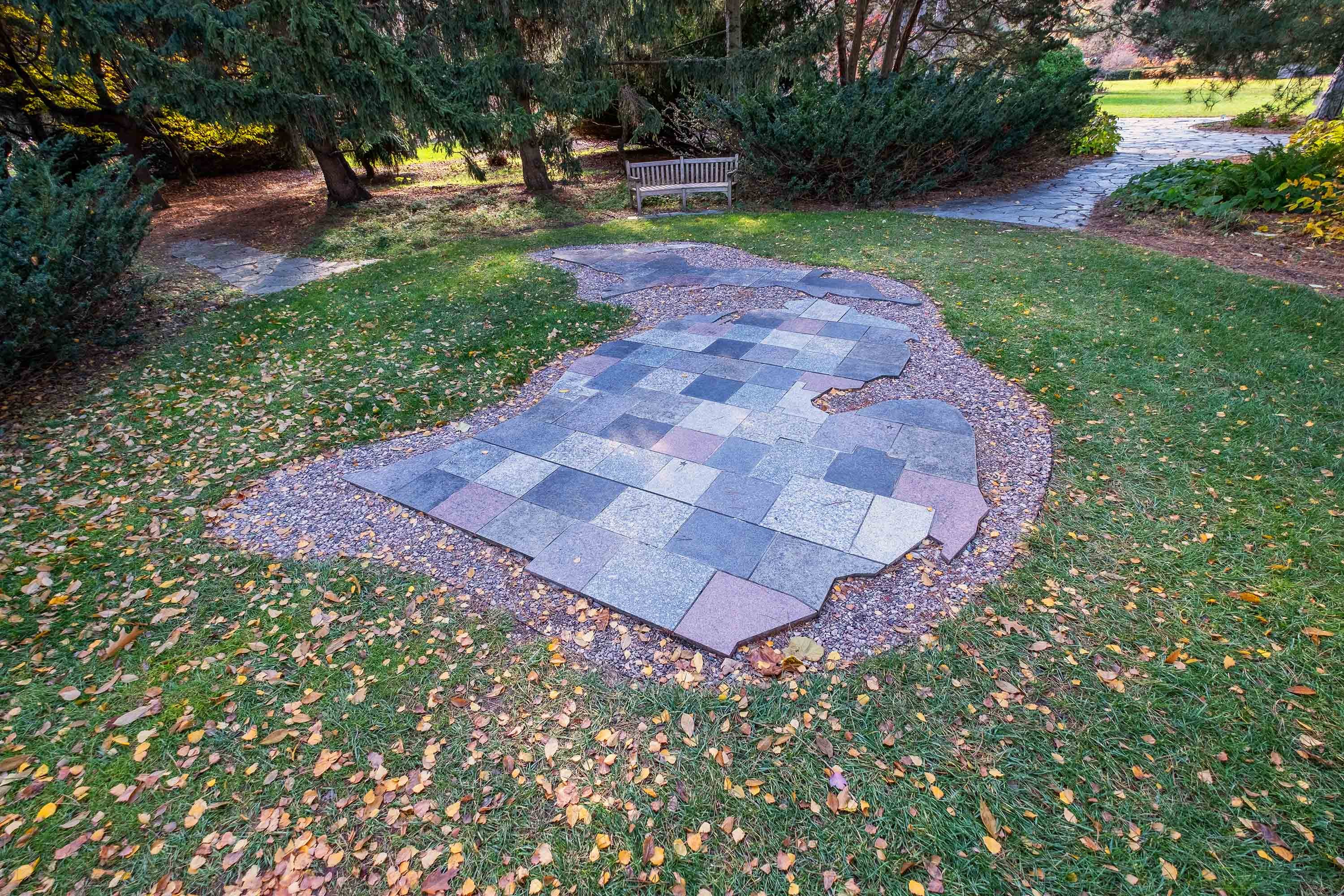 Michigan-shaped patio in MSU Horticultural Gardens