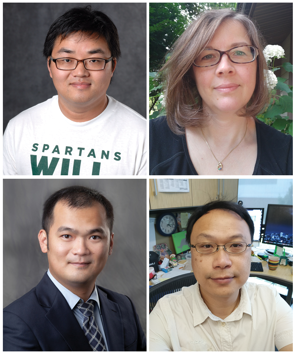 Shown clockwise from top left are Michigan State University Associate Professor Jiliang Tang, Research Assistant Professor Melissa Lehti-Shiu, Professor Shin-Han Shiu and Assistant Professor Yuying Xie