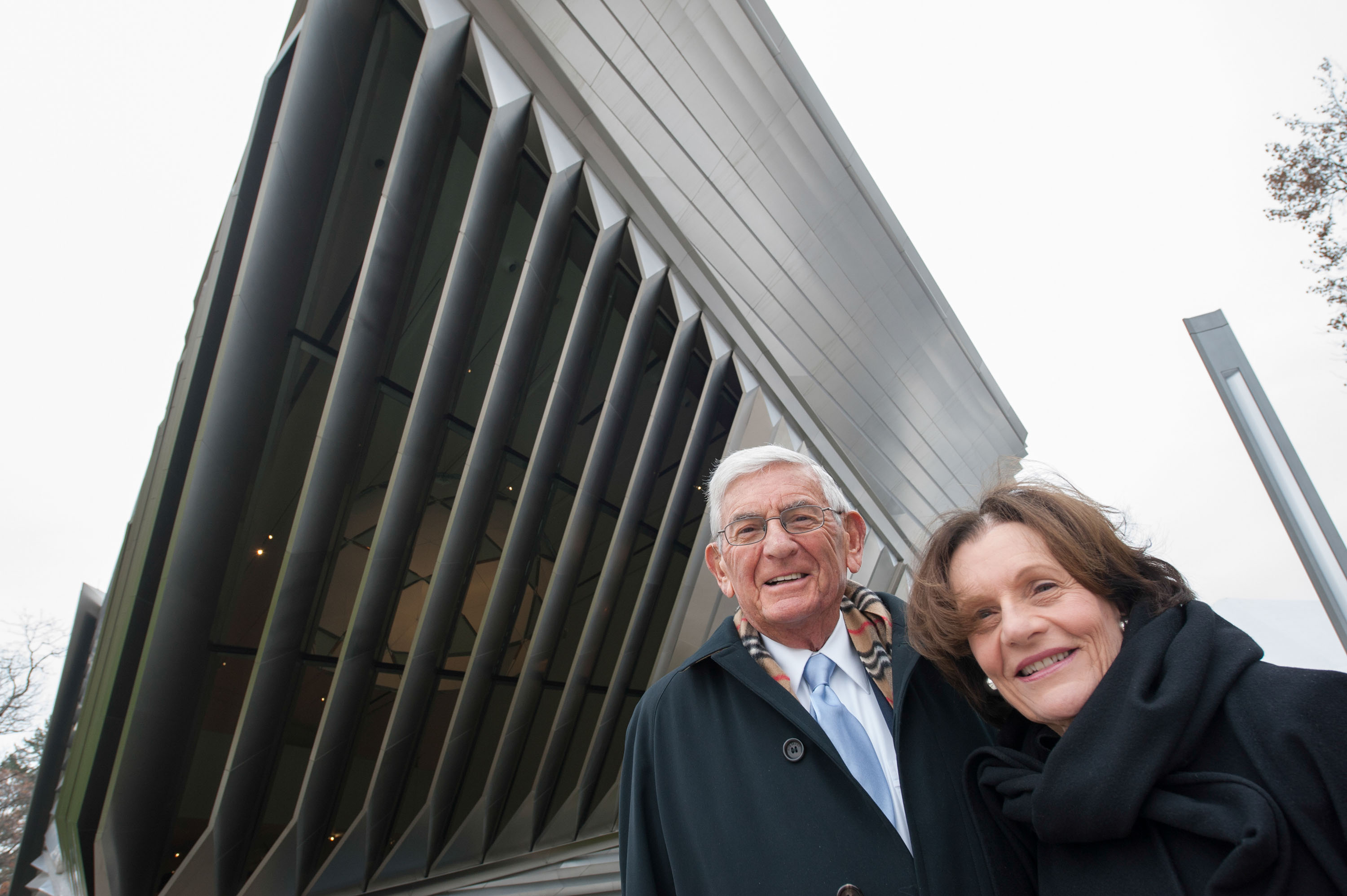 Eli and Edythe Broad outside the MSU Broad Art Museum.